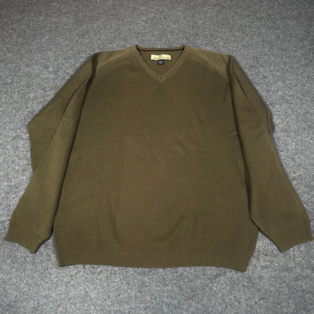 Tommy Bahama Mens Olive Green Silk Cotton Ribbed V-Neck Sweater Size M 54-T4354